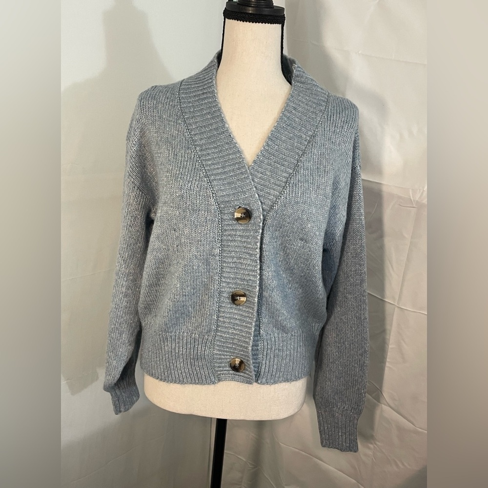 Zenana Melange‎ Button Sweater Cardigan | Blue Grey Size Large